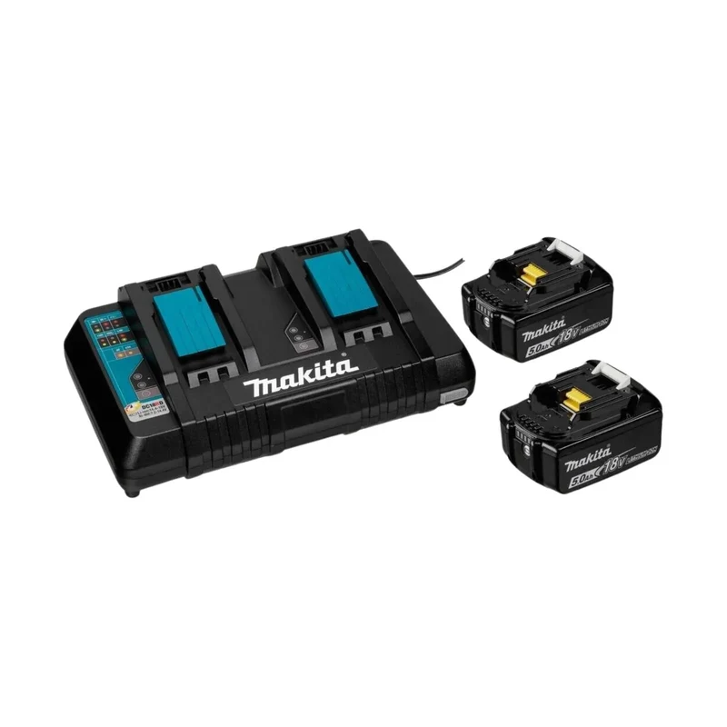 Pack 2 batteries + 1 chargeur double MAKITA 18V Li-Ion 5Ah + coffret MAKPAC 197629-2 - Déstockage