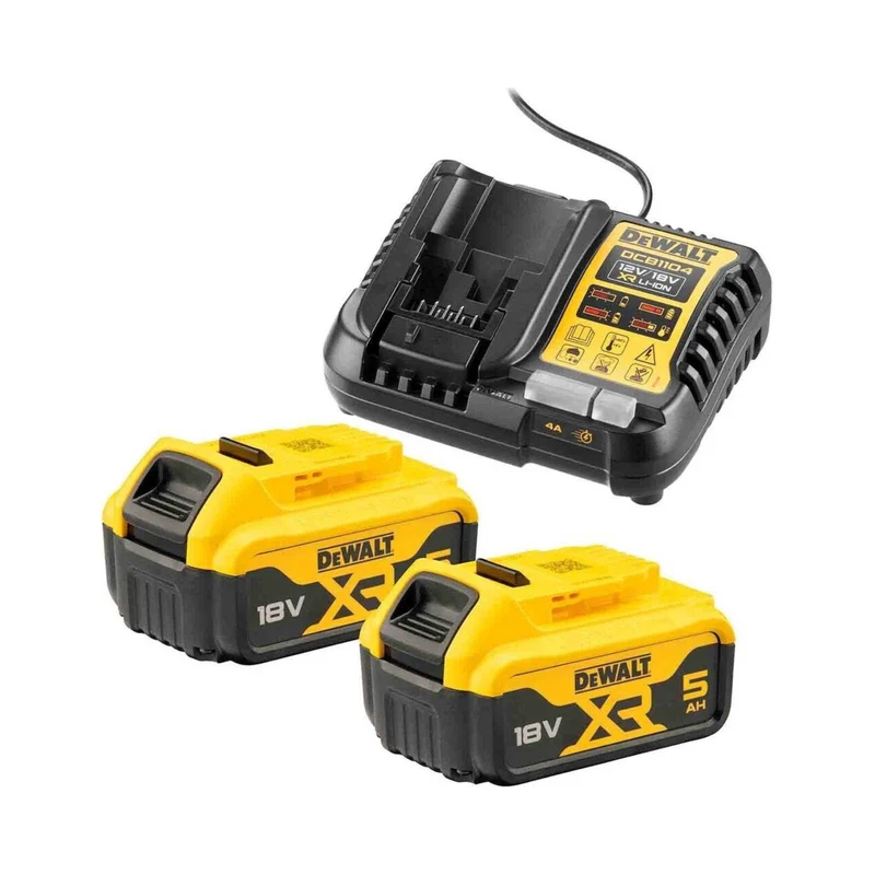 Pack 2 batteries + 1 chargeur DEWALT 18V Li-Ion 5Ah XR DCB1104P2-QW - Déstockage
