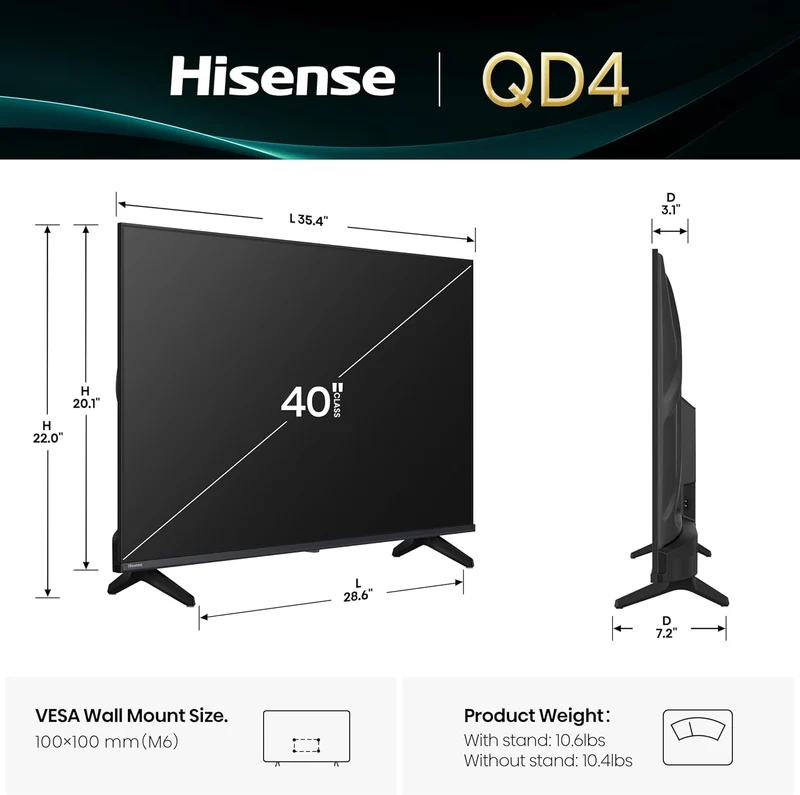 Hisense 40QD4SF - Hi-QLED Full HD Téléviseur intelligent Fire TV 40''