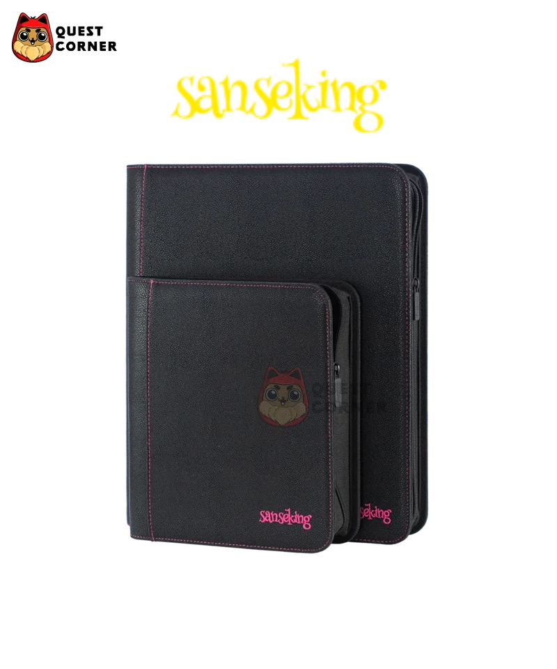 Accessoires TCG – Classeur de Cartes Zippé Sanseking – 4 Pockets / 9 Pockets – Noir brodé rose