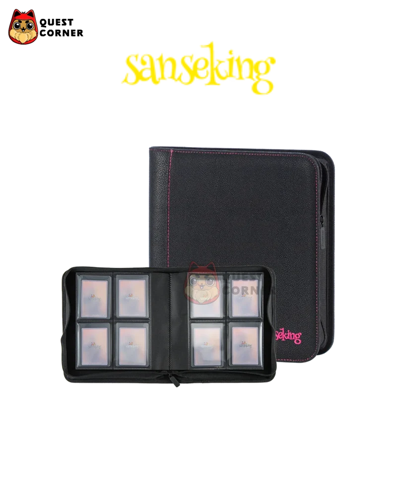 Accessoires TCG – Classeur de Cartes Zippé Sanseking – 4 Pockets / 9 Pockets – Noir brodé rose