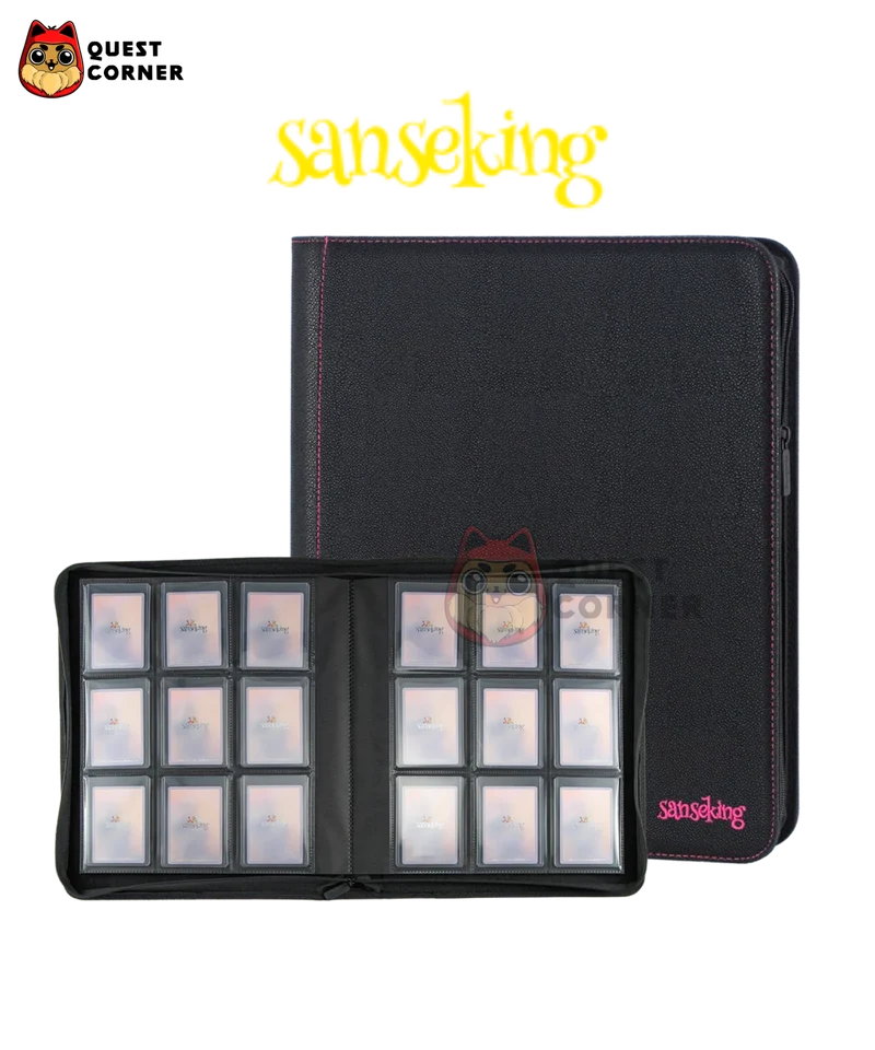 Accessoires TCG – Classeur de Cartes Zippé Sanseking – 4 Pockets / 9 Pockets – Noir brodé rose