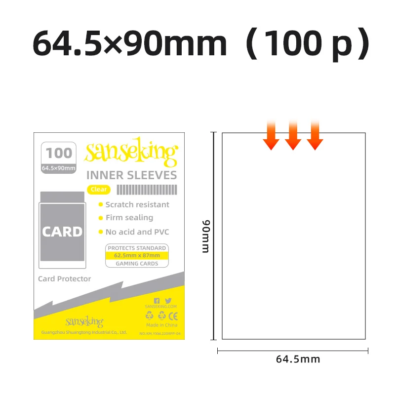 Accessoires TCG – Sleeve Standard x100 – Sanseking – 64,5×90mm – Transparent