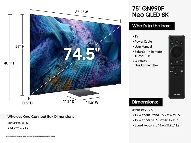 Samsung QN75QN990F - Téléviseur 75'' Neo QLED 8K, Vision AI, 120Hz (jusqu'à 240Hz), MiniLED, HDR Neo Quantum 8K+