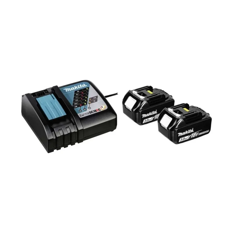 Pack 2 batteries + 1 chargeur MAKITA 18V Li-Ion 3Ah + coffret MAKPAC BL1830B + DC18RC - Déstockage