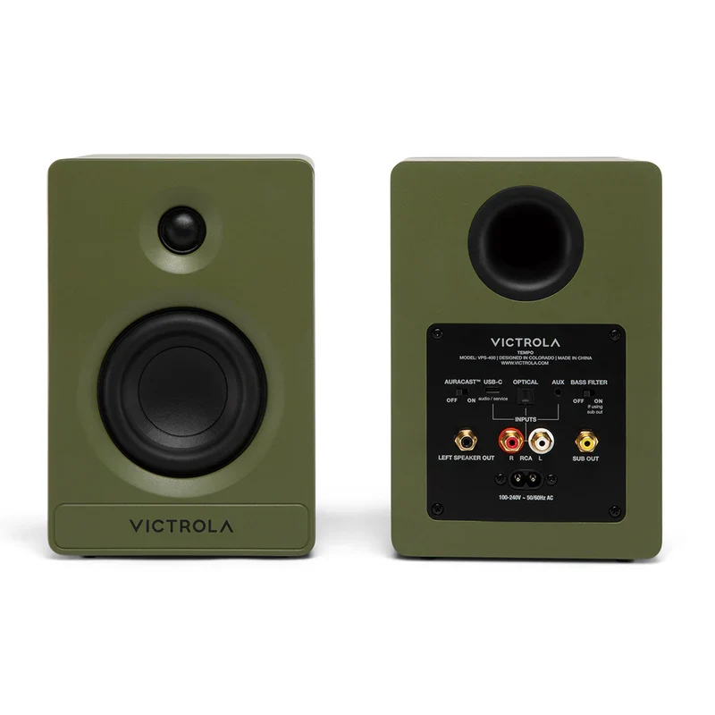 Victrola Tempo Bluetooth Bookshelf Speakers - set of 2 (Green)
