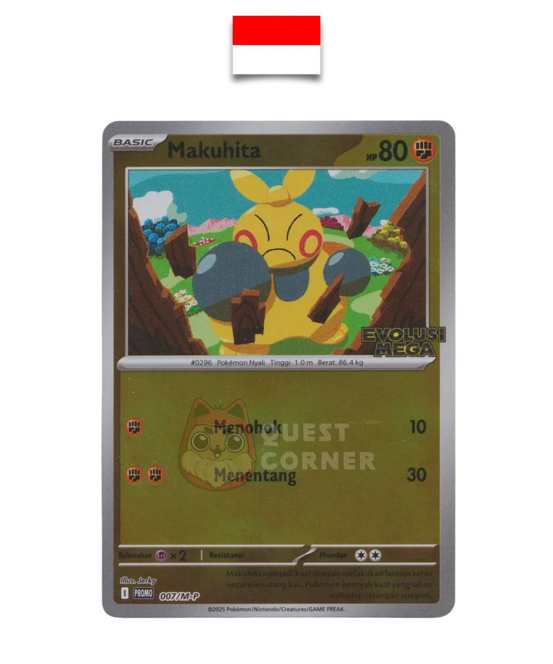 Carte Pokémon – Makuhita 007/M-P – Reverse Holo – Promo Stamp – Evolusi Mega – Indonésien