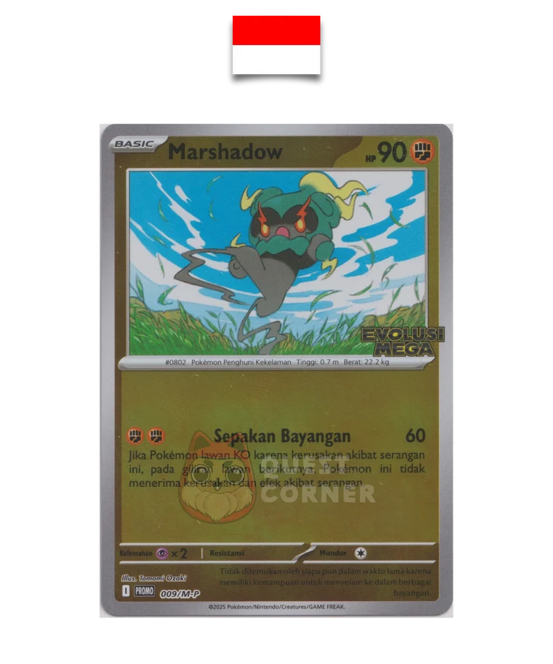 Carte Pokémon – Marshadow 009/M-P – Reverse Holo – Promo Stamp – Evolusi Mega – Indonésien