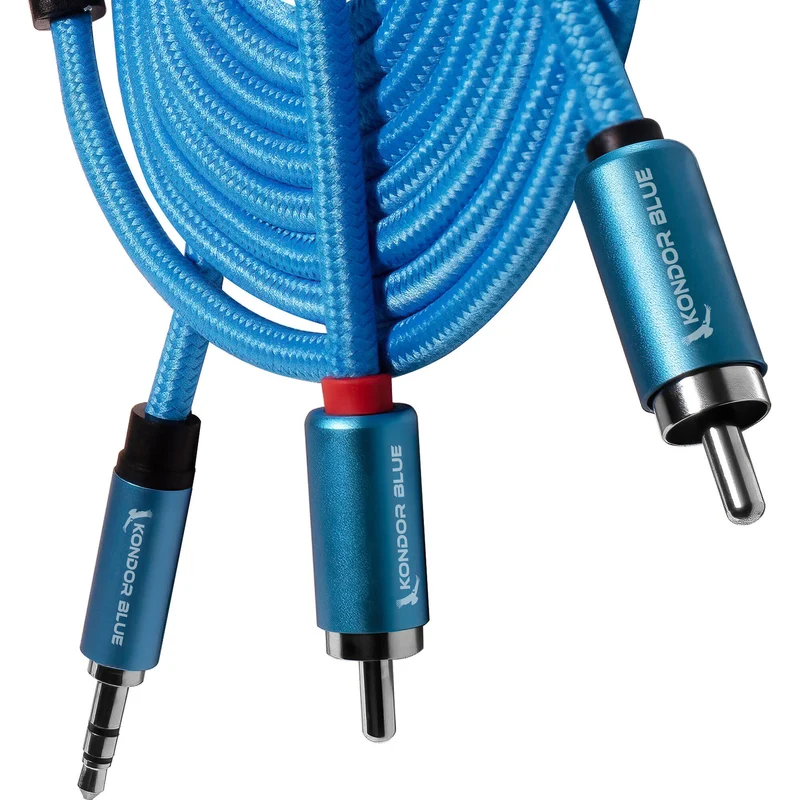 Kondor Blue 6FT Dual Male RCA to 3.5mm Stereo Mini TRS Audio Cable