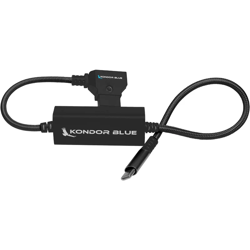 Kondor Blue 16" D-Tap to USB C Power Delivery Cable for Mirrorless Cameras & Laptops (Raven Black)