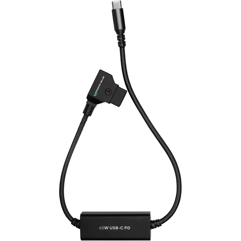 Kondor Blue 16" D-Tap to USB C Power Delivery Cable for Mirrorless Cameras & Laptops (Raven Black)