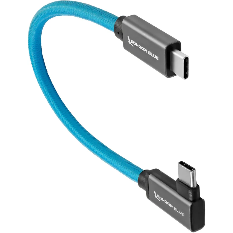 Kondor Blue USB C to USB C Cable for SSD Recording & Charging - 8K Data and Power Delivery (Right Angle)(8.5")