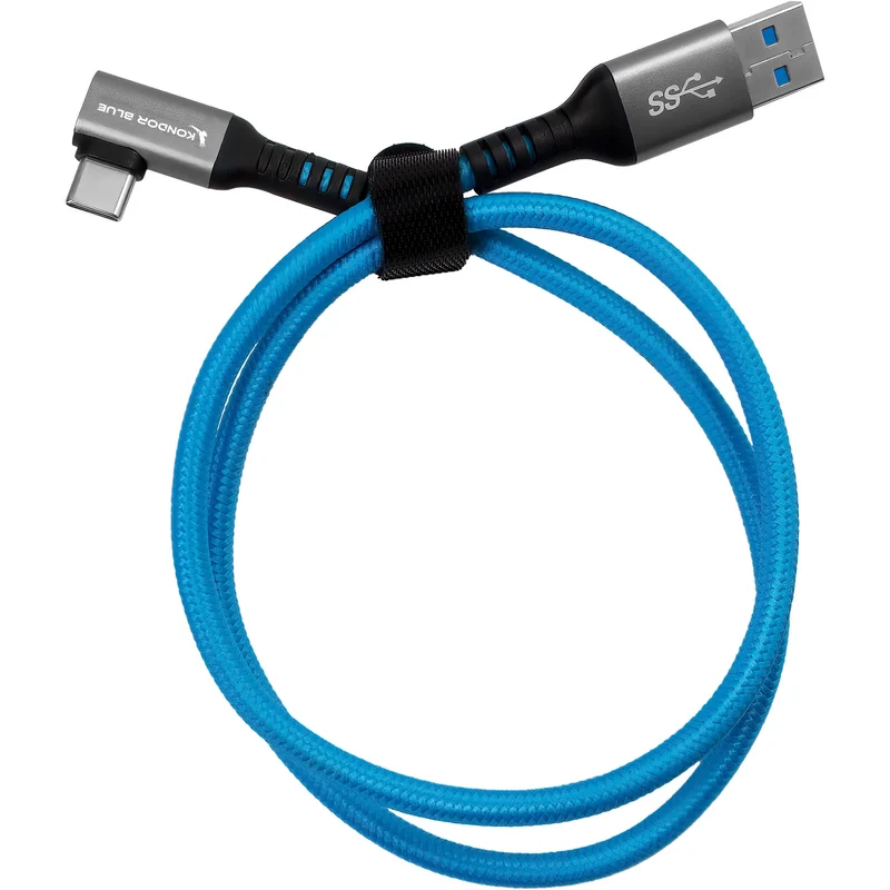 Kondor Blue USB A TO USB C RIGHT ANGLE HIGH SPEED DATA AND POWER CABLE 3A 60W 5G (5 FEET)