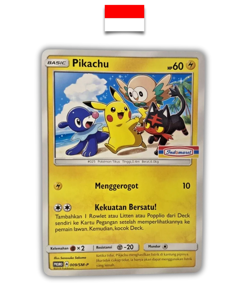 Carte Pokémon – Pikachu Indomaret Illustration Exclusive 009/SM-P Promo – Indonésien