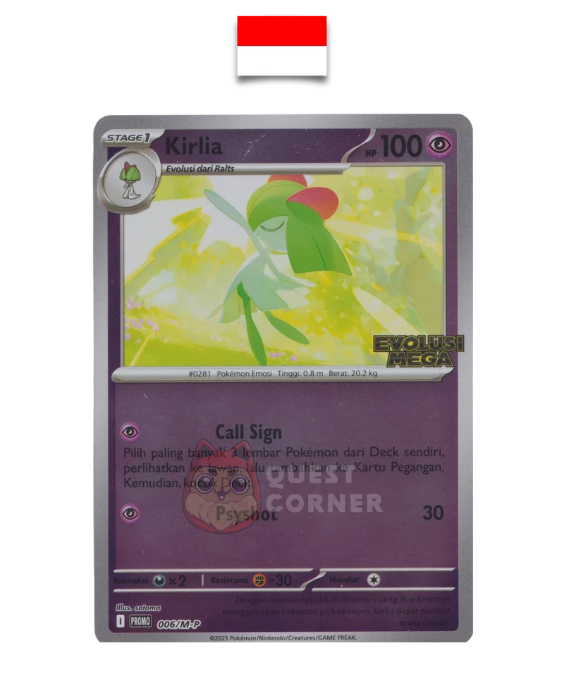 Carte Pokémon – Kirlia 006/M-P – Reverse Holo – Promo Stamp – Evolusi Mega – Indonésien
