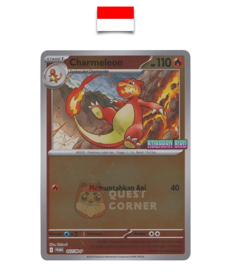 Carte Pokémon – Reptincel 027/M-P – Reverse Holo – Promo Stamp – Kobaran Biru – Indonésien