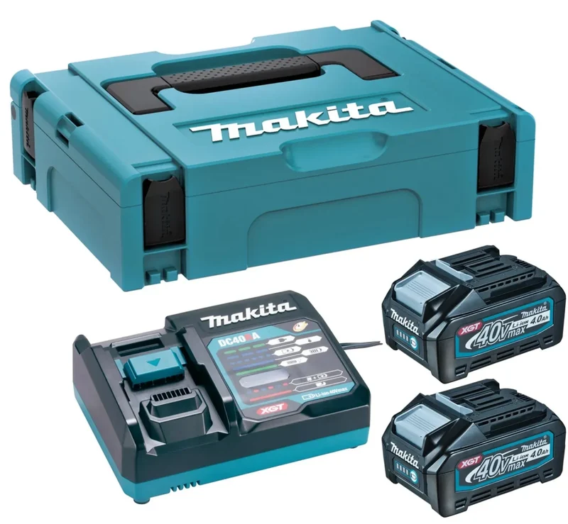 Pack 2 batteries + 1 chargeur MAKITA 40V Li-Ion 4Ah XGT DC40RA / 2XBL4040 + coffret MAKPAC 191J97-1 - Déstockage