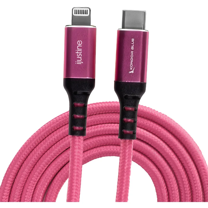 Kondor Blue iJustine Pink Lightning Cable for iPhone Charging & Sync USB-C & USB-A (1 Meter/3.3FT) (USB c)