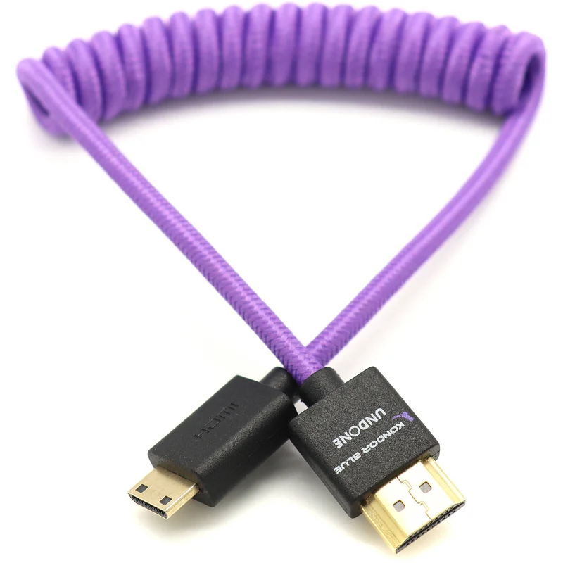 Kondor Blue Gerald Undone MK2 Mini HDMI to Full HDMI Cable 12"-24" Coiled (Purple)