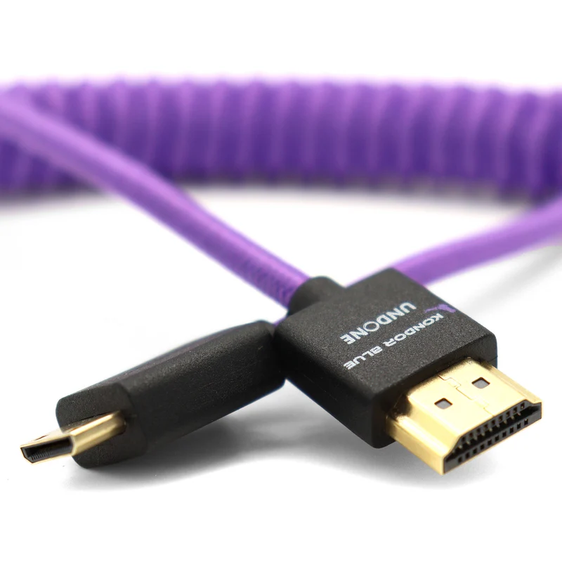 Kondor Blue Gerald Undone MK2 Mini HDMI to Full HDMI Cable 12"-24" Coiled (Purple)