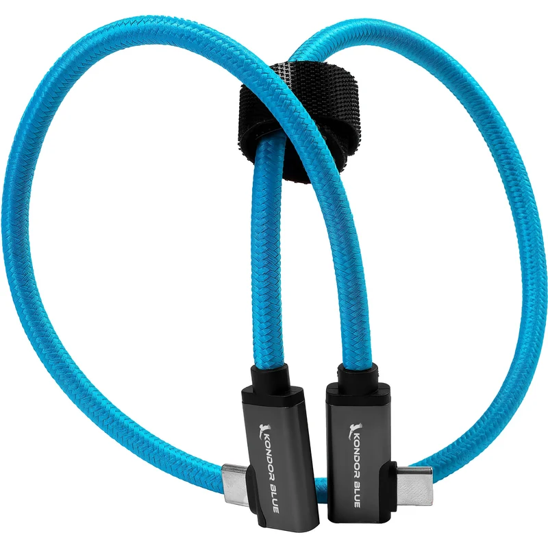Kondor Blue USB C to USB C Cable for SSD Recording & Charging - 8K Data and Power Delivery (Dual Right Angle)(18")