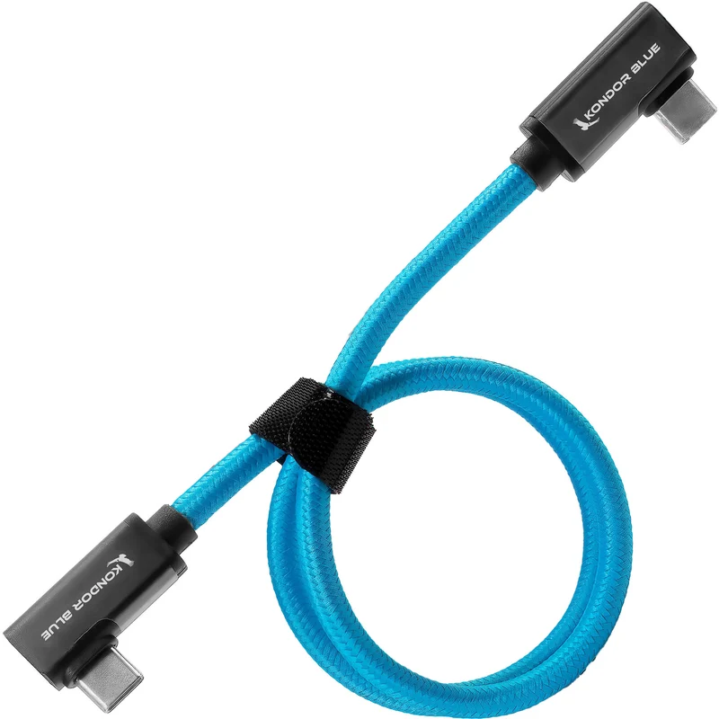 Kondor Blue USB C to USB C Cable for SSD Recording & Charging - 8K Data and Power Delivery (Dual Right Angle)(18")