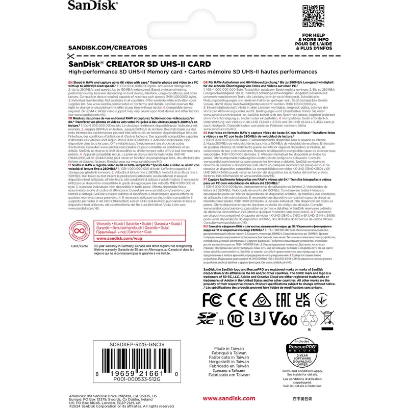 SanDisk 512GB Creator Series UHS-II SDXC Memory Card