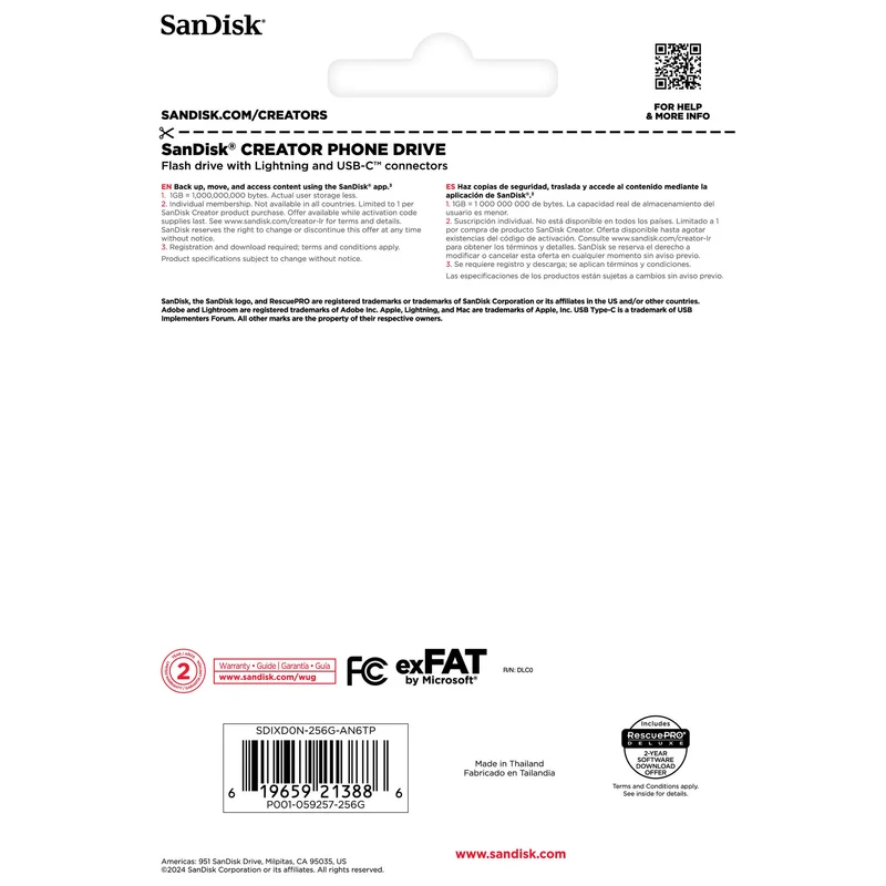 SanDisk 256GB Creator Series Phone Drive (USB-C / Lightning)