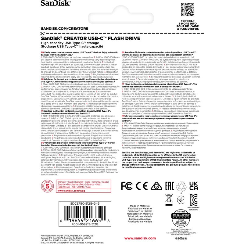 SanDisk 512GB Creator Series USB-C Flash Drive