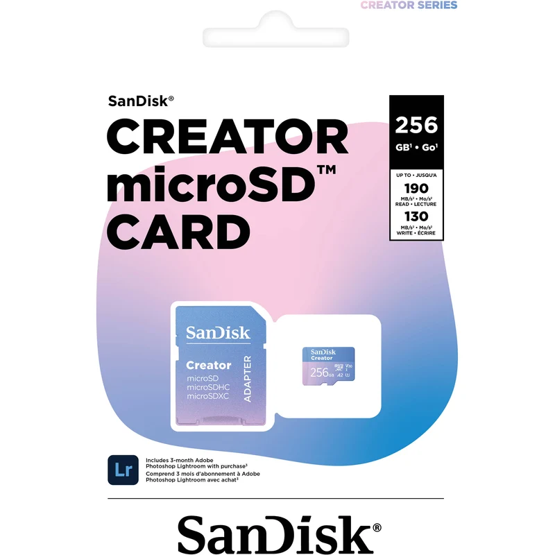 SanDisk 256GB Creator Series UHS-I microSDXC Memory Card with SD Adapter