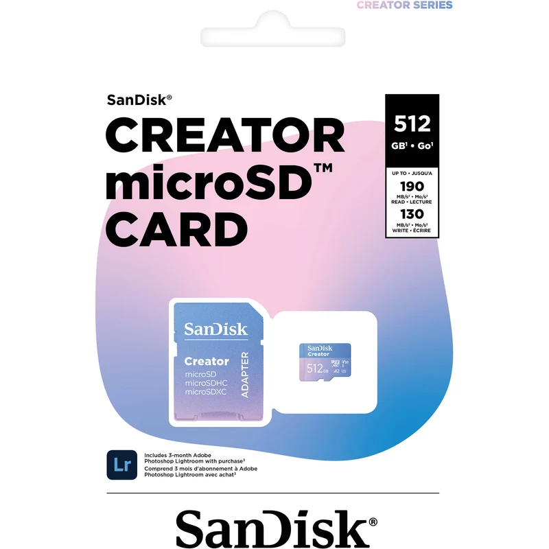 SanDisk 512GB Creator Series UHS-I microSDXC Memory Card with SD Adapter