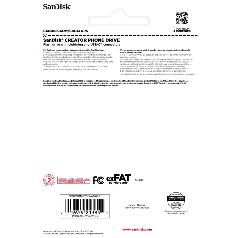 SanDisk 128GB Creator Series Phone Drive (USB-C / Lightning)