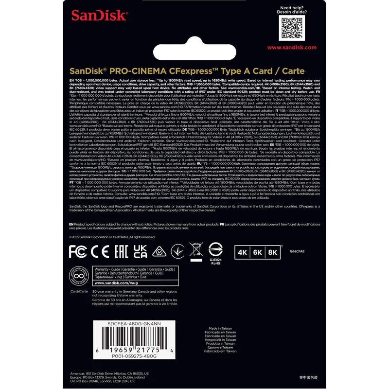 SanDisk 480GB PRO-CINEMA CFexpress Type A Memory Card