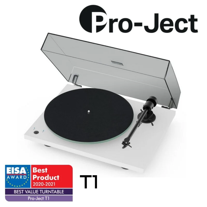 Pro-Ject T1 - Table tournante haute fidélité avec cartouche Ortofon OM 5E (Blanche)