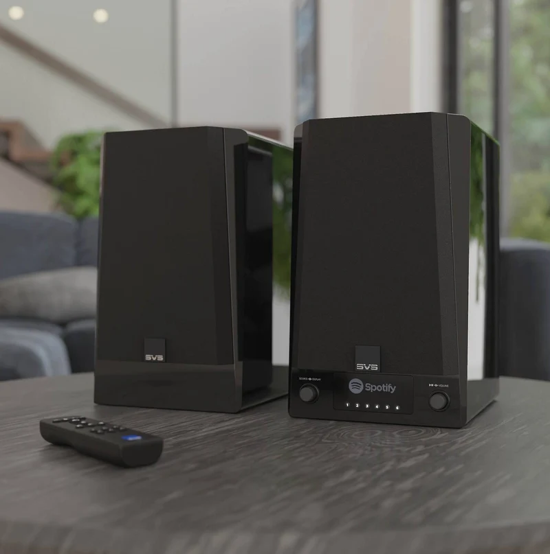 SVS Prime Wireless Pro - Enceintes d'étagère amplifiées 200Watts (Piano Gloss Noir/Blanc)