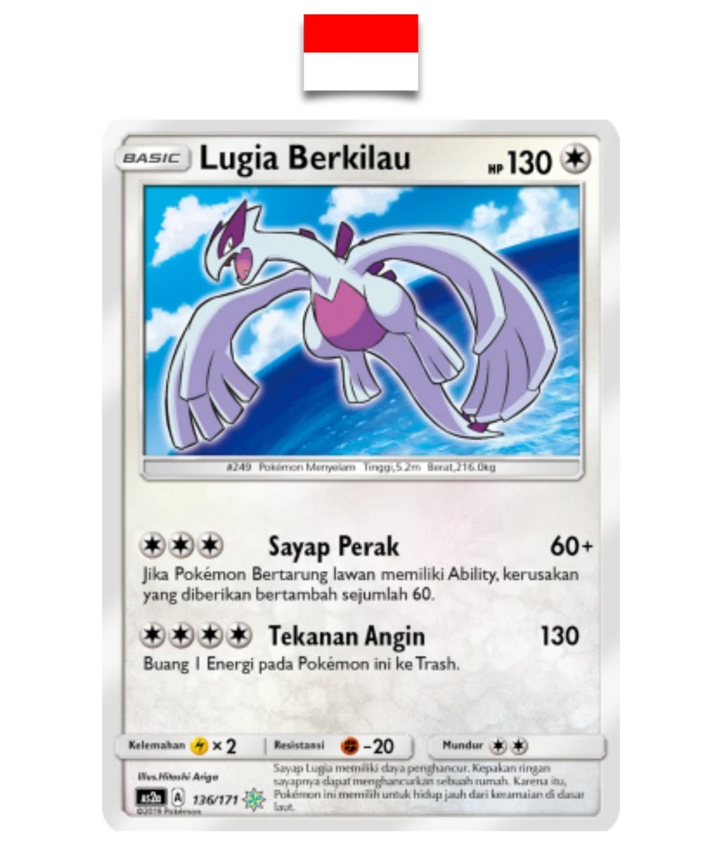 Carte Pokémon – Lugia Brillant 136/171 – Legends Awakened – AS2a – Indonésien