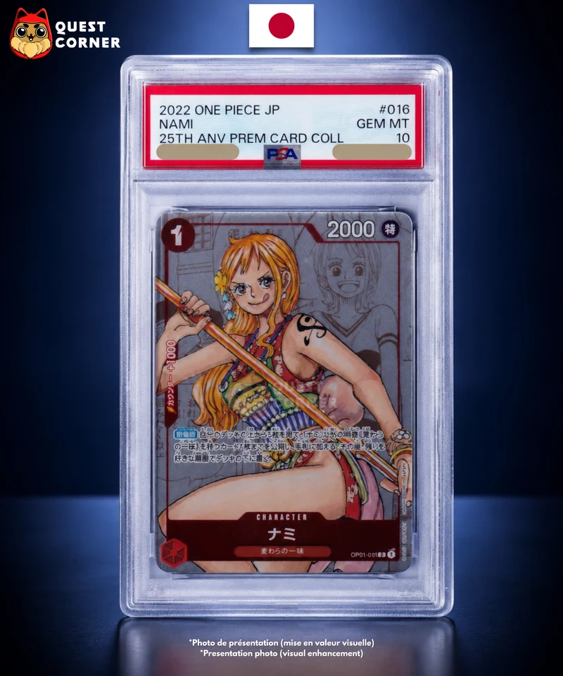 Carte One Piece Gradée – Nami OP01-016 PSA 10 – 25th Anniversary Premium Card Collection – JP