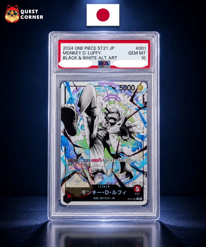 Carte One Piece Gradée – Monkey D. Luffy ST21-001 PSA 10 – Black & White Alt Art – JP