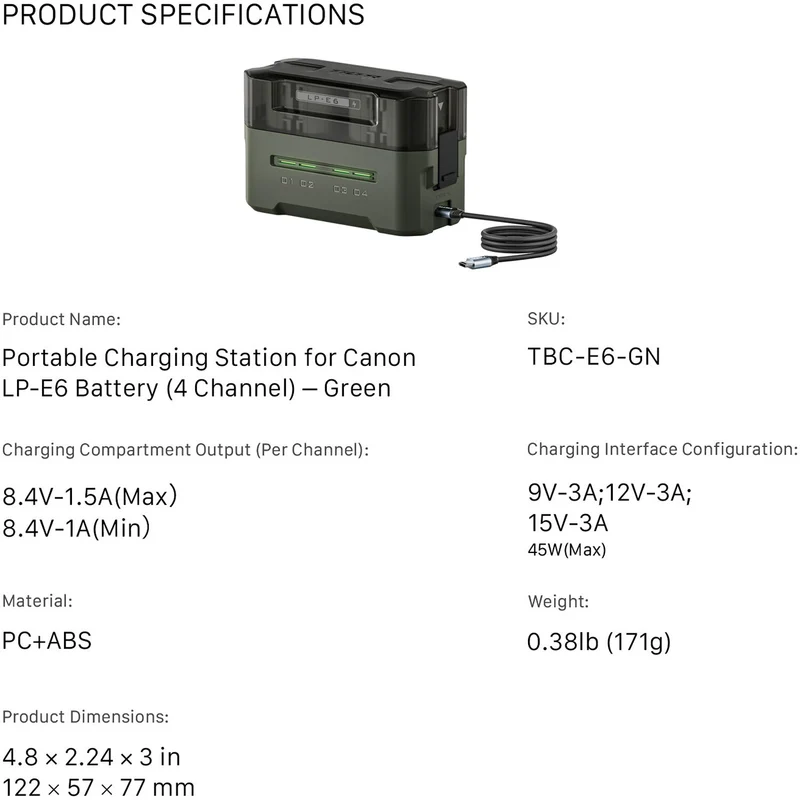 Tilta Portable Charging Station for LP-E6 Batteries