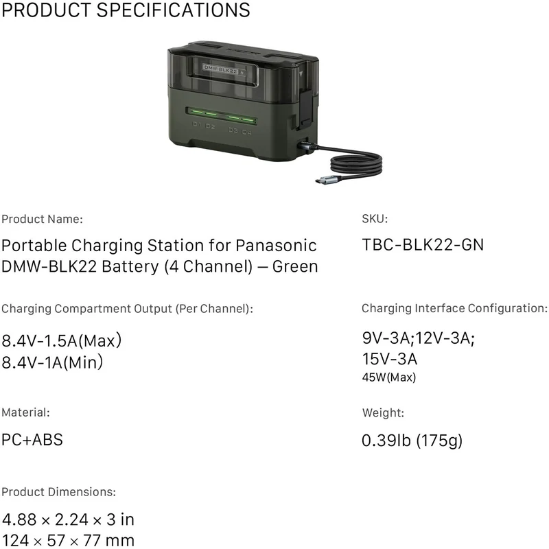 Tilta Portable Charging Station for DMW-BLK22 Batteries
