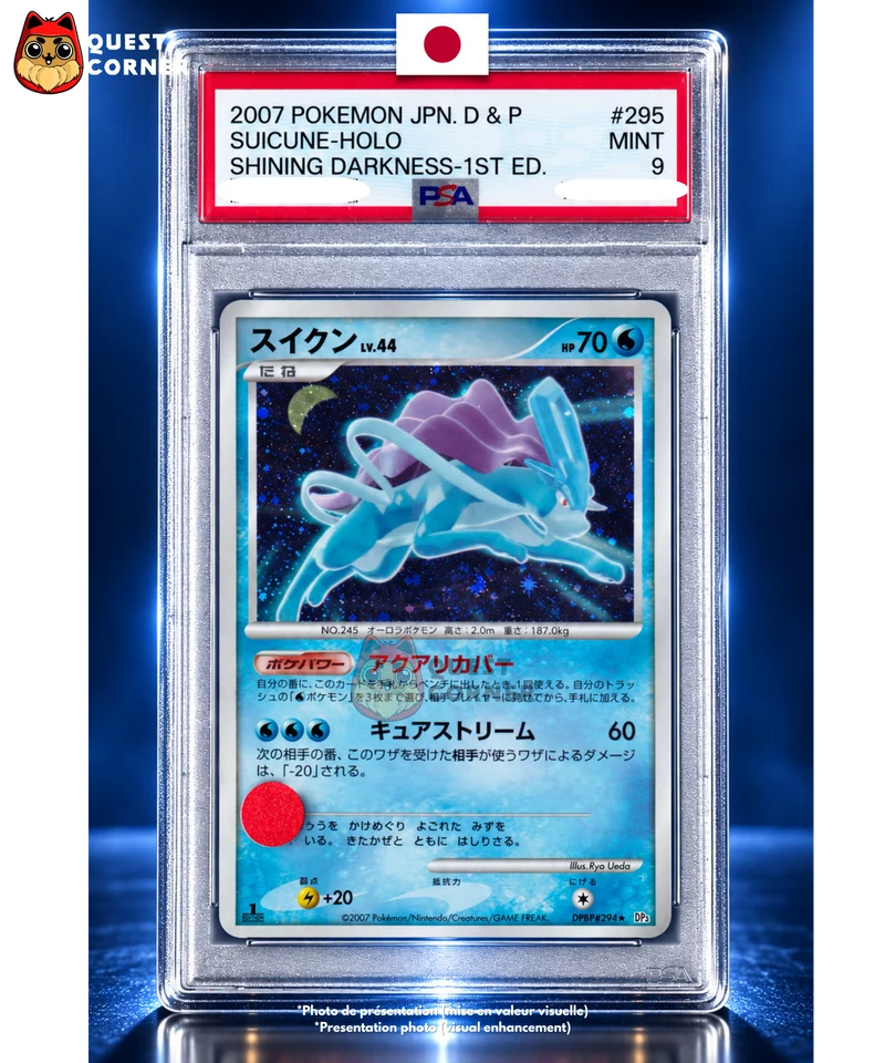 Carte Gradée Pokémon – Suicune DPBP#295 – Holo – DP3 Shining Darkness – PSA 9 – Japonais