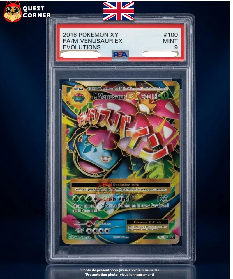 Carte gradée Pokemon – Mega Venusaur EX 100/108 – Evolutions – Anglais – PSA 9