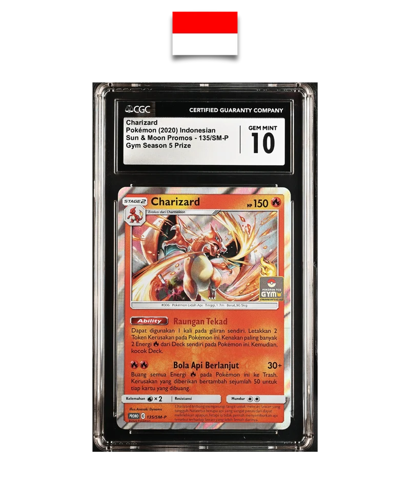 Carte Pokémon Gradée – Dracaufeu 135/SM-P Promo Gym – CGC 10 – Indonésien