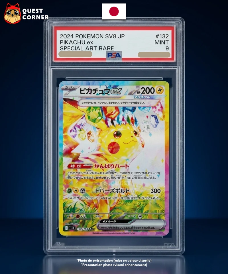 Carte Gradée Pokémon – Pikachu ex SAR 132/106 - PSA 9 - SV8 - Japonais