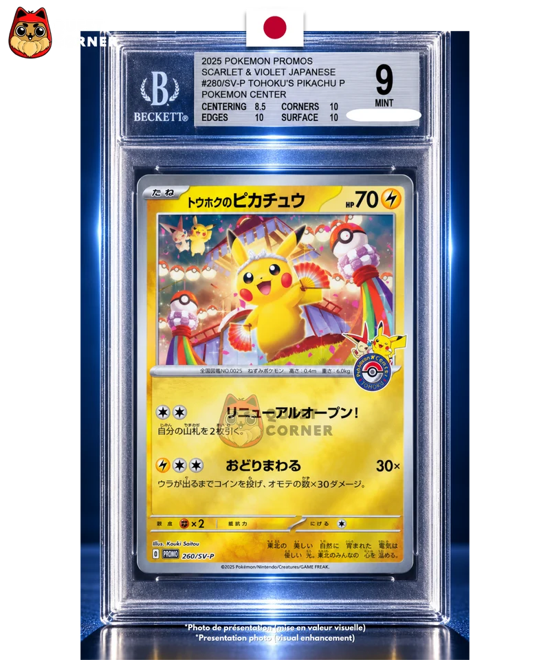 Carte Gradée Pokémon – Pikachu de Tohoku 260/SV-P – Promo Pokémon Center – BGS 9 – Japonais