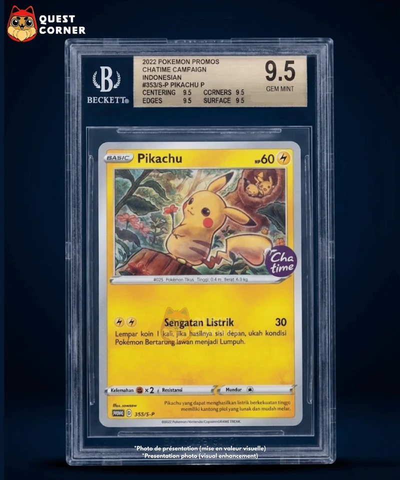 Carte Pokémon Gradée – Pikachu 353/S-P – Reverse Holo – Promo CHA TIME – BGS 9.5 – Indonésien