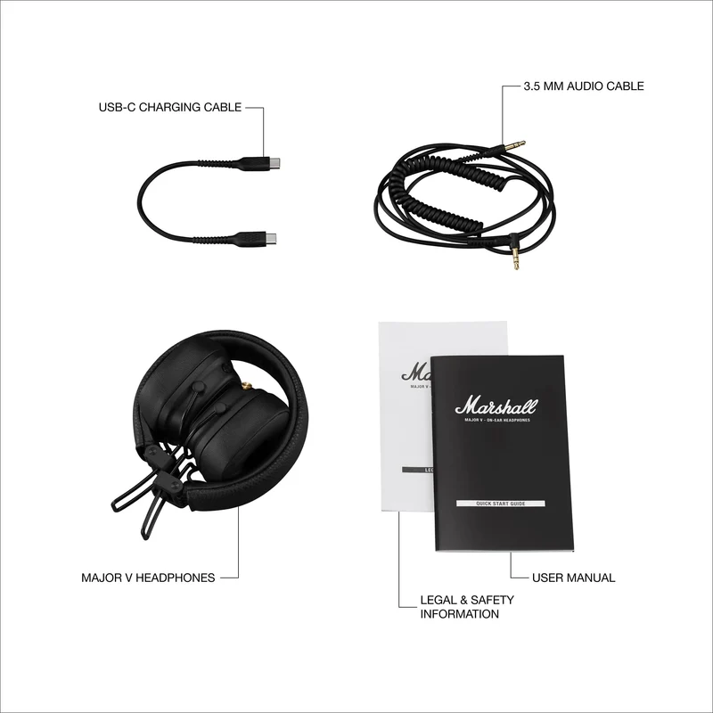 Marshall Major V On-Ear Wireless Bluetooth Headphones (Black)