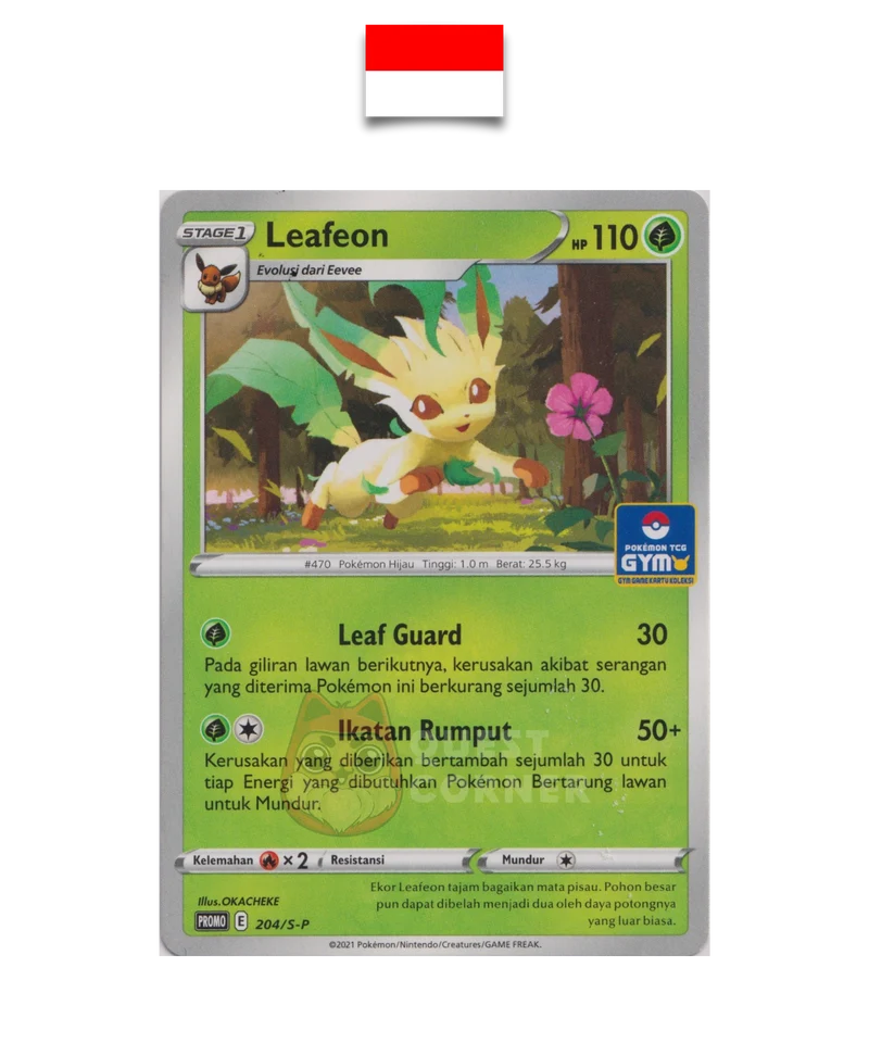 Carte Pokémon – Phyllali 204/S-P – Promo Stamp – Pokemon TCG Gym – Indonésien