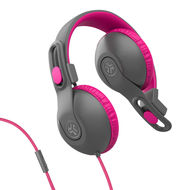 JLab JBuddies Studio 2 On-Ear Kids Wired Headphones (Gray/Pink)