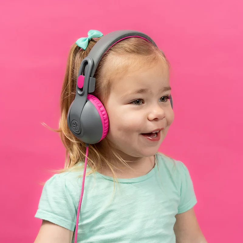 JLab JBuddies Studio 2 On-Ear Kids Wired Headphones (Gray/Pink)